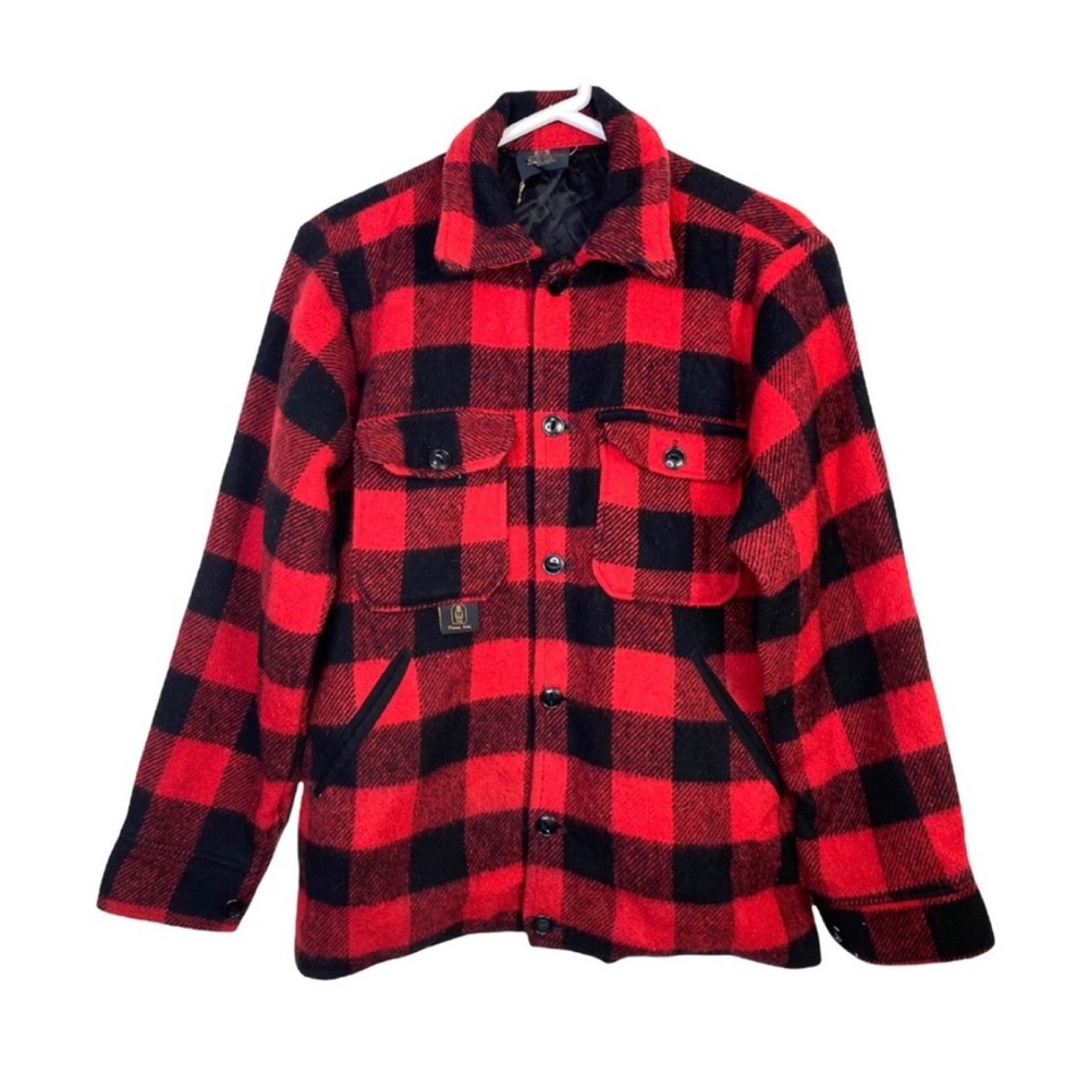 Vintage 80s Wool Lumberjacket Heavy Flannel Red Plaid Lined Warm Soft Pockets L